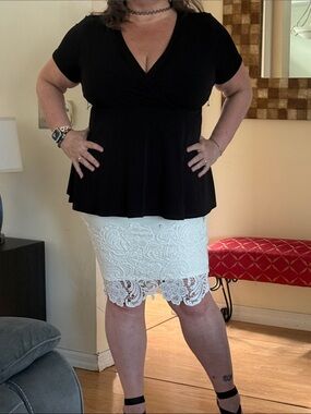 Haute Monde Black Top with White Lace Pencil Skirt
